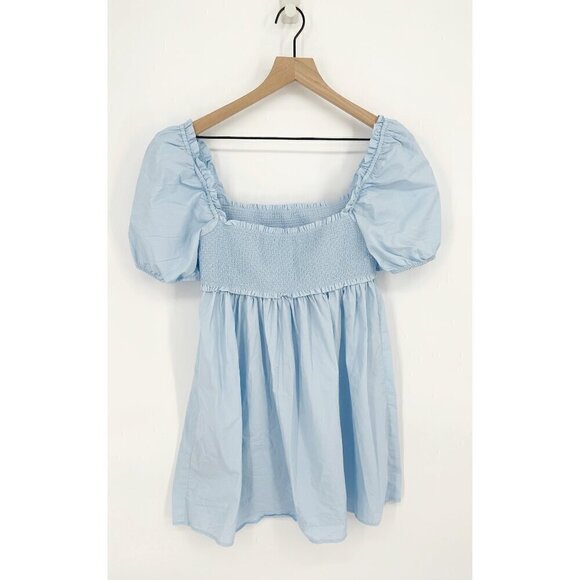 Aritzia Sunday Best Hadley Puff Sleeve Smocked Babydoll Dress Blue Women's M - Picture 5 of 9